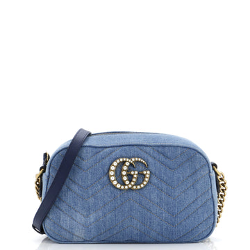 Gucci Pearly GG Marmont Shoulder Bag Matelasse Denim Small