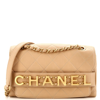 Chanel Logo Enchained Flap Bag Quilted Calfskin Small