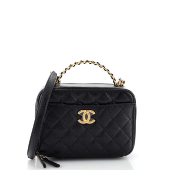 Chanel Pick Me Up Logo Handle Vanity Case Quilted Caviar Small