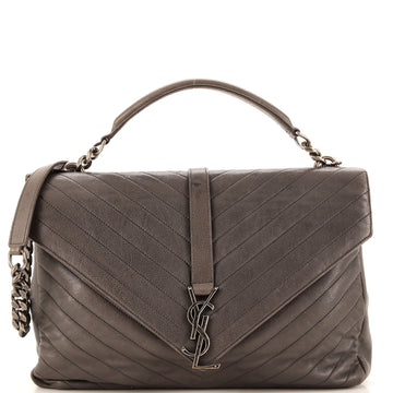 Saint Laurent Classic Monogram College Bag Matelasse Chevron Leather Large