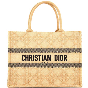 Christian Dior Book Tote Cannage Embroidered Raffia Medium