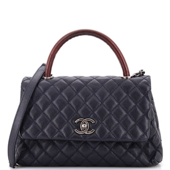 Chanel Coco Top Handle Bag Quilted Caviar with Lizard Small