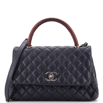 Chanel Coco Top Handle Bag Quilted Caviar with Lizard Small
