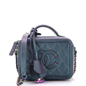 Chanel Filigree Vanity Case Quilted Iridescent Caviar Small