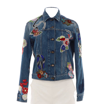 Saint Laurent Women's Floral Button Up Jacket Embroidered Denim