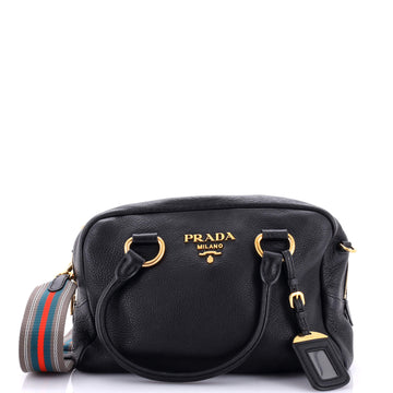 Prada Striped Strap Convertible Bauletto Bag Vitello Phenix Medium