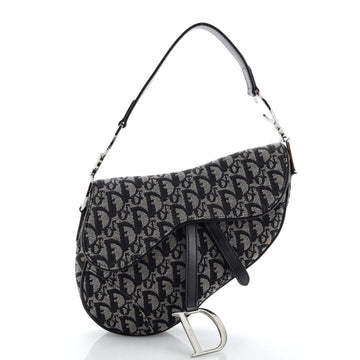 Christian Dior Vintage Saddle Bag Diorissimo Canvas Medium