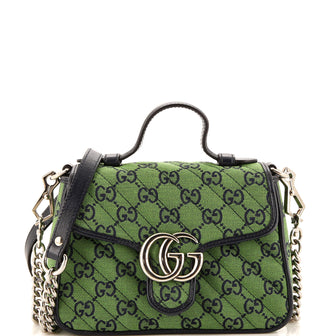 Gucci GG Marmont Top Handle Flap Bag Diagonal Quilted GG Canvas Mini