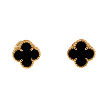 Van Cleef & Arpels Sweet Alhambra Stud Earrings 18K Yellow Gold and Onyx