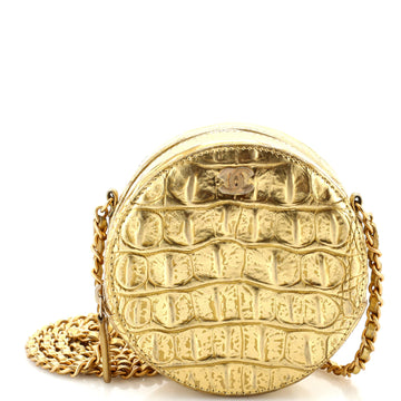 Chanel Round Clutch with Chain Crocodile Embossed Metallic Calfskin