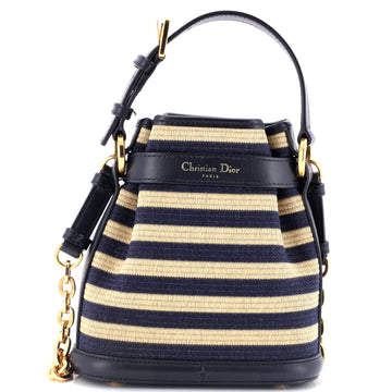 Christian Dior C'est Bucket Bag Cannage Embroidered Raffia with Leather Medium