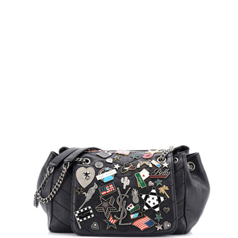 Saint Laurent Nolita Satchel Embellished Matelasse Chevron Leather Small