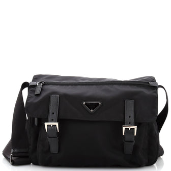 Prada Double Buckle Flap Messenger Bag Tessuto Large