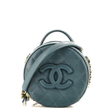 Chanel Round Vanity With Chain Quilted Caviar Small