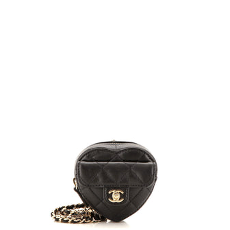 Chanel CC in Love Heart Chain Necklace Zip Coin Purse Quilted Lambskin