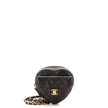 Chanel CC in Love Heart Chain Necklace Zip Coin Purse Quilted Lambskin