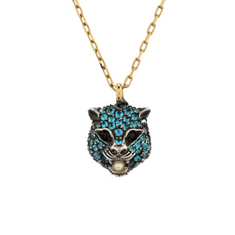 Gucci Le Marche Des Merveilles Pendant Necklace 18K Yellow Gold and Sterling Silver with Blue Topaz, Black Spinel and Pearl