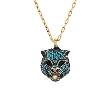 Gucci Le Marche Des Merveilles Pendant Necklace 18K Yellow Gold and Sterling Silver with Blue Topaz, Black Spinel and Pearl