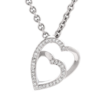 Cartier Double Heart Pendant Necklace 18K White Gold with Diamonds
