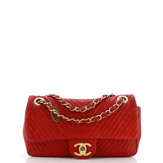 Chanel Medallion Charm Flap Bag Chevron Wrinkled Lambskin Small