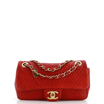 Chanel Medallion Charm Flap Bag Chevron Wrinkled Lambskin Small