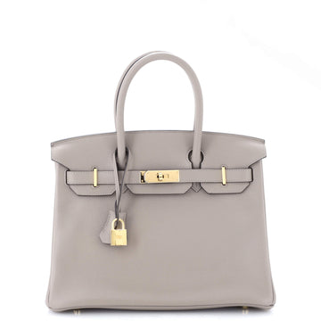 Hermes Birkin Handbag Grey Novillo with Gold Hardware 30