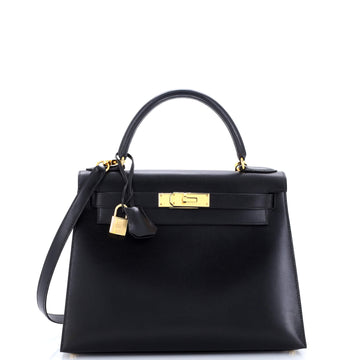 Hermes Kelly Handbag Black Box Calf with Gold Hardware 28