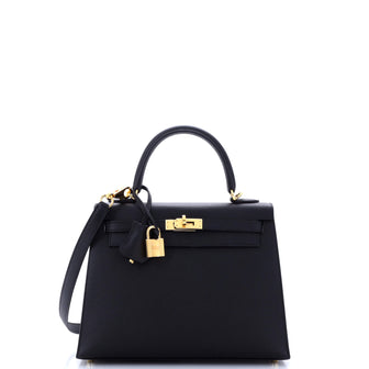 Hermes Kelly Handbag Black Epsom with Gold Hardware 25