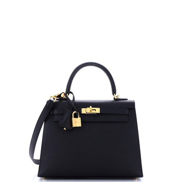 Hermes Kelly Handbag Black Epsom with Gold Hardware 25