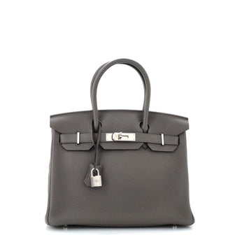 Hermes Birkin Handbag Grey Togo with Palladium Hardware 30