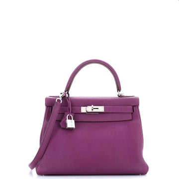 Hermes Kelly Handbag Purple Togo with Palladium Hardware 28