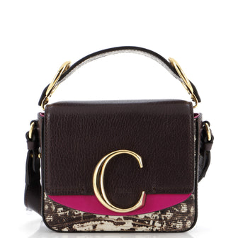 Chloe C Flap Bag Leather with Lizard Embossed Detail Mini
