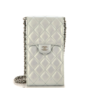 Chanel CC Flap Phone Holder Crossbody Bag Quilted Iridescent Lambskin