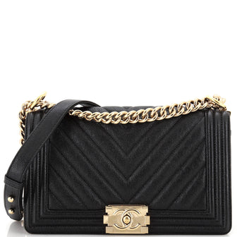 Chanel Boy Flap Bag Chevron Goatskin Old Medium