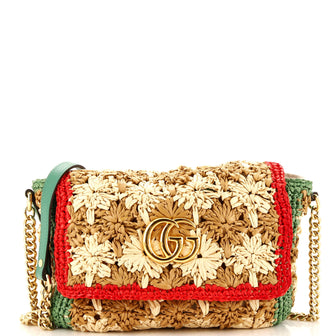 Gucci GG Marmont Flap Bag Raffia Small