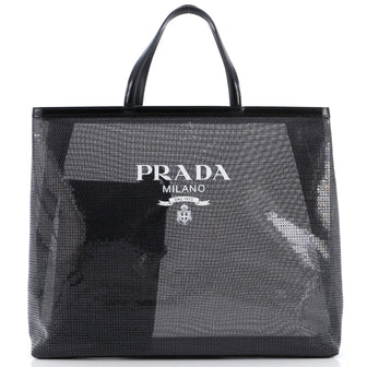 Prada Logo Open Tote Sequined Mesh Large