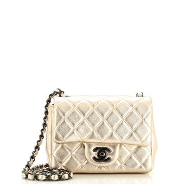 Chanel Square Classic Single Flap Bag Quilted Metallic Lambskin Mini