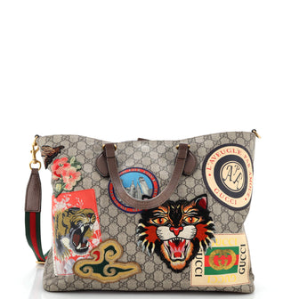 Gucci Convertible Soft Tote Embroidered GG Coated Canvas Medium
