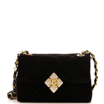 Chanel Diamond Lock CC Flap Bag Quilted Velvet with Crystals Mini