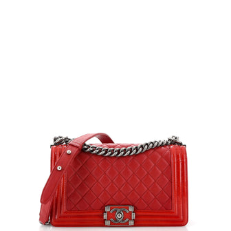 Chanel Boy Flap Bag Quilted Goatskin with Patent Old Medium
