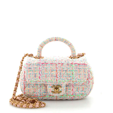 Chanel Top Handle Flap Bag Quilted Tweed Small