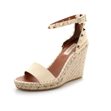 Valentino Garavani Women's Rockstud Ankle Strap Double Wedge Sandals Leather