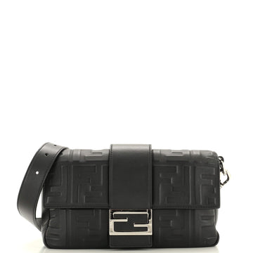 Fendi Baguette Convertible Belt Bag Zucca Embossed Leather Medium