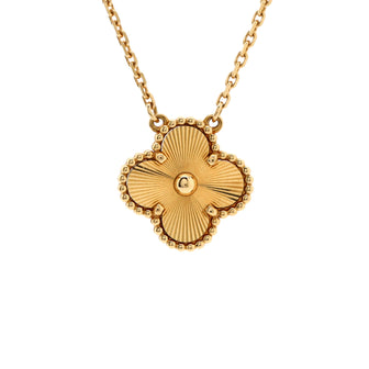 Van Cleef & Arpels Vintage Alhambra Pendant Necklace Guilloche 18K Yellow Gold