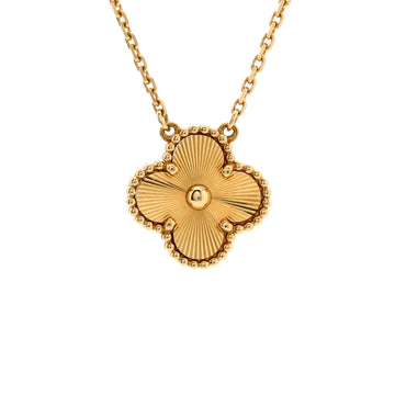 Van Cleef & Arpels Vintage Alhambra Pendant Necklace Guilloche 18K Yellow Gold