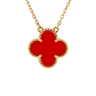 Van Cleef & Arpels Vintage Alhambra Pendant Necklace 18K Yellow Gold and Carnelian