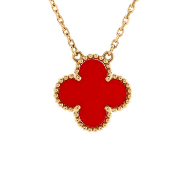 Van Cleef & Arpels Vintage Alhambra Pendant Necklace 18K Yellow Gold and Carnelian