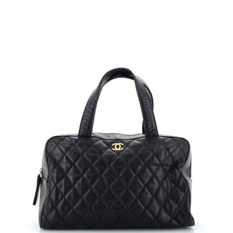 Chanel Vintage CC Zip Around Bowler Bag Quilted Caviar Medium