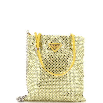Prada Chain Flat Tote Crystal Embellished Satin Mini