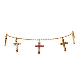 Cartier Cross Symbols 7 Charms Bracelet 18K Rose Gold with Diamonds and Fancy Colored Sapphires